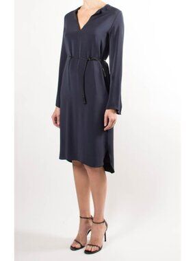Joseph Long Sleeve Crepe Dress in Navy Blue, size 42 (fits like 6/8)